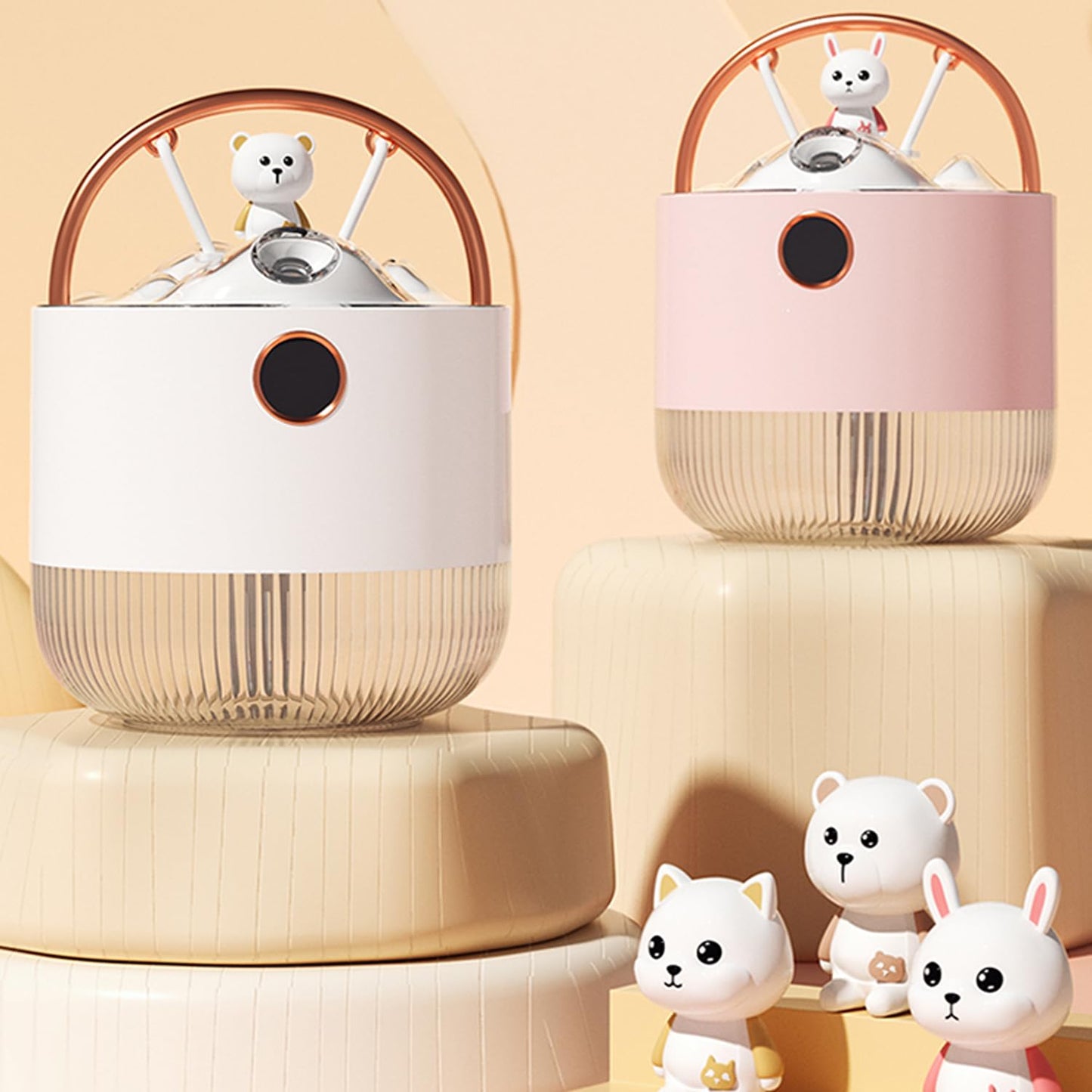 Portable Mini Humidifier With night light 600ml Small Cool Mist Humidifier Personal Desktop Humidifier for Baby Bedroom Travel Office,Built-in 2000mAh Battery 2 Mist Modes white