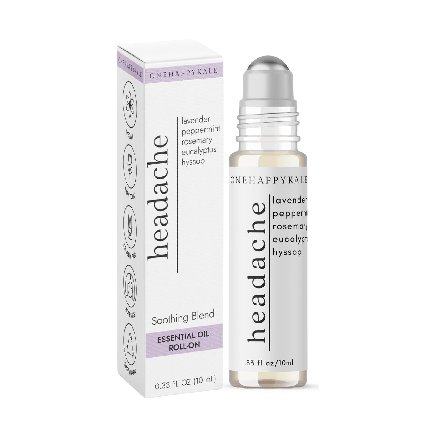 Headache Relief Essential Oil Roll-On 10ml – Fast-Acting Natural Blend with Peppermint, Lavender, Rosemary, Eucalyptus & Hyssop – Anti-Acne, Cooling & Calming, Cruelty-Free – Made in USA