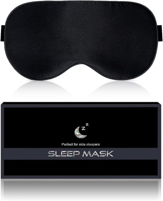 Silk Sleep Mask for Women - Soft Breathable Organic Natural Mulberry Silk Fabric Blackout Eye Mask for Sleeping with Adjustable Straps No Pressure Eye Mask for Travel Essentials Gifts (Black)