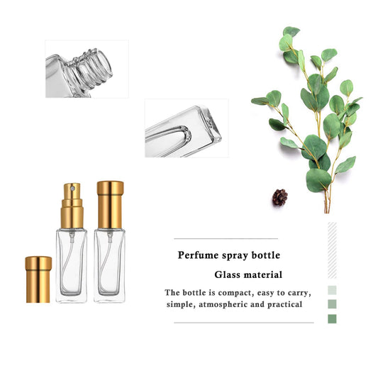 AGENIZ 8PCS 10ml Perfume Spray Bottle, Mini Portable Travel Glass Square Spray Bottle, Small Fine Mist Sprayer, Refillable Atomizer, Sample Spray Bottle (Gold, 10ml)