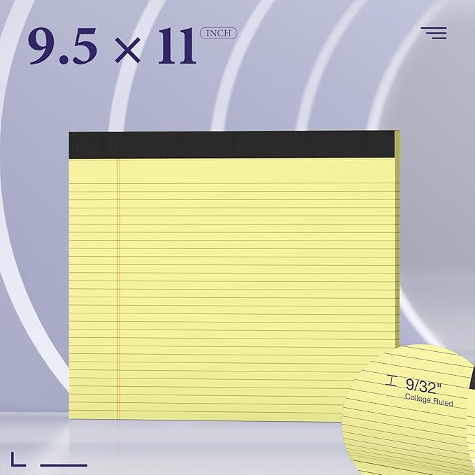 2 Pack Note Pads 11" x 9.5" Legal Pads College Ruled Notepad Micro Perforated Writing Pads Yellow Lined Paper 80GSM College Ruled Paper Pad of Paper 30 Sheets Notebook for School, To-Do Lists, Office