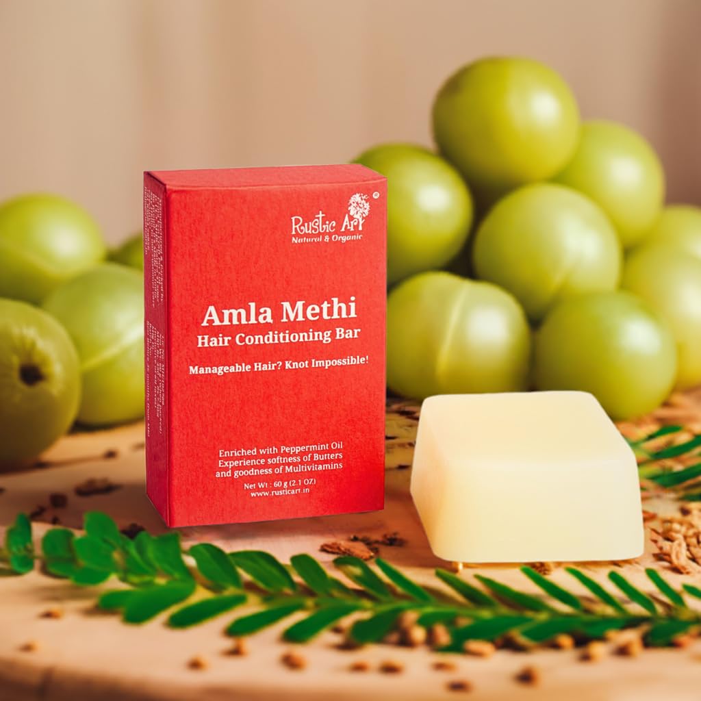 Rustic Art Amla Methi Hair Conditioning Bar | All Hair Types | Soft, Glossy & Tangle Free | Sulphate & Sillicone Free | Women & Men