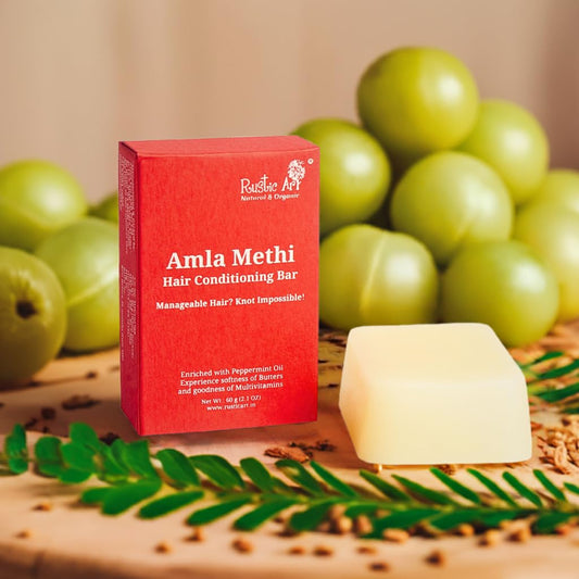 Rustic Art Amla Methi Hair Conditioning Bar | All Hair Types | Soft, Glossy & Tangle Free | Sulphate & Sillicone Free | Women & Men
