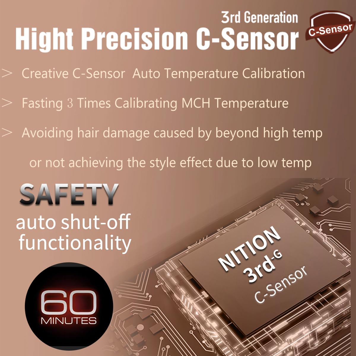 NITION Ceramic Tourmaline Hair Straighteners LCD Flat Iron MCH Fast Heating Up. Healthy Home Straightening Styling Tools with Travel Pouch Bag. 265-450°F Adjustable. 1" Smooth 3D Plate. Dual Voltage