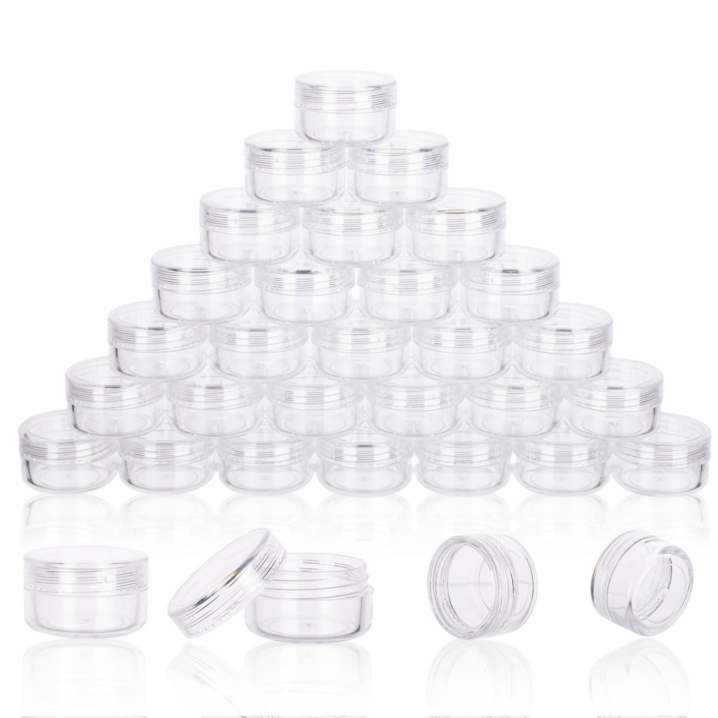 5 Gram Sample Containers With Lids, 200 Count 5ML Clear Jars, Empty Lip Balm Containers, Small Makeup Travel Jars for Glitter, Lotion, Cream, Beads, With Labels, Mini Spatulas