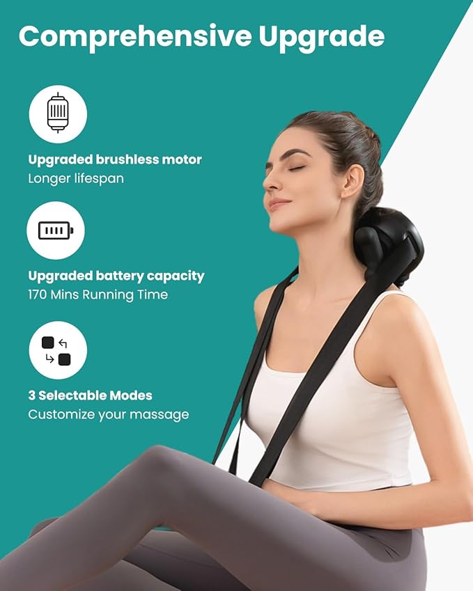 Nekteck Cordless Neck Massager, Shiatsu Neck and Back Massager with Heat, FSA Eligible Gift, Deep Tissue 6D Kneading Massage Pillow for Neck Shoulder Pain Relief, Ideal Christmas Gifts for Men Women