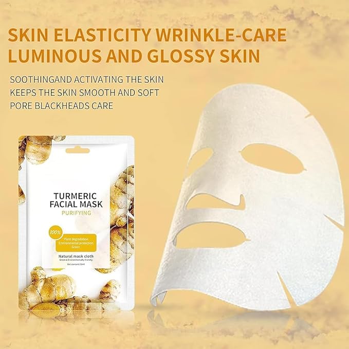 15 Sheets Face Mask Skin Care, Deep Moisturizing Hydrating Facial Masks, Turmeric Face Mask for Sensitive Skin, Facial Mask Sheet for Breakouts, Hydrate and Soothe for All Skin Types