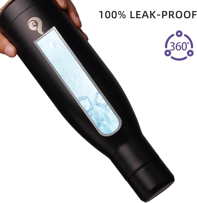 BJPKPK Insulated Water Bottle 17oz Stainless Steel Water Bottles Dishwasher Safe Metal Thermal Keep Cold and Hot,Midnight Black