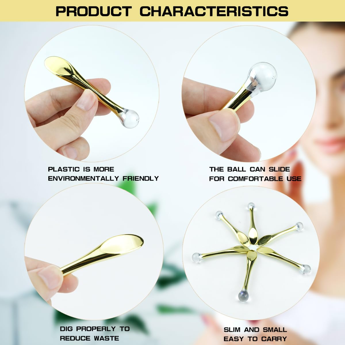 UPIQNG 6Pcs Mini Eye Roller Plastic Eye Cream Massager Sticks Makeup Spatula Scoop Dark Circle Remover Beauty Cosmetic Tool for Skin Care,Golden