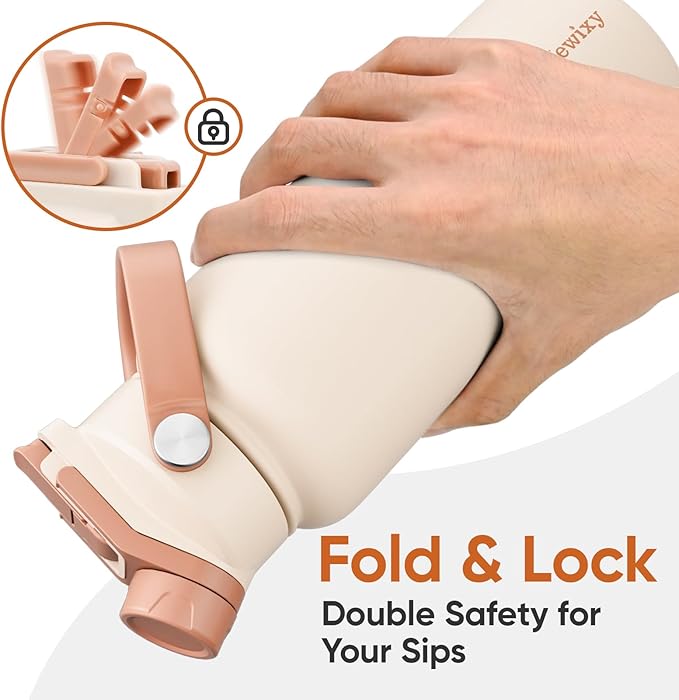 32 oz Insulated Water Bottle, 2-in-1 Lid, Straw & Spout with Protected, Leak Proof, Keep Cold, Stainless Steel, Metal, Reusable, Handle, for Outdoor, Gym and School, 2 Lids, Mousse