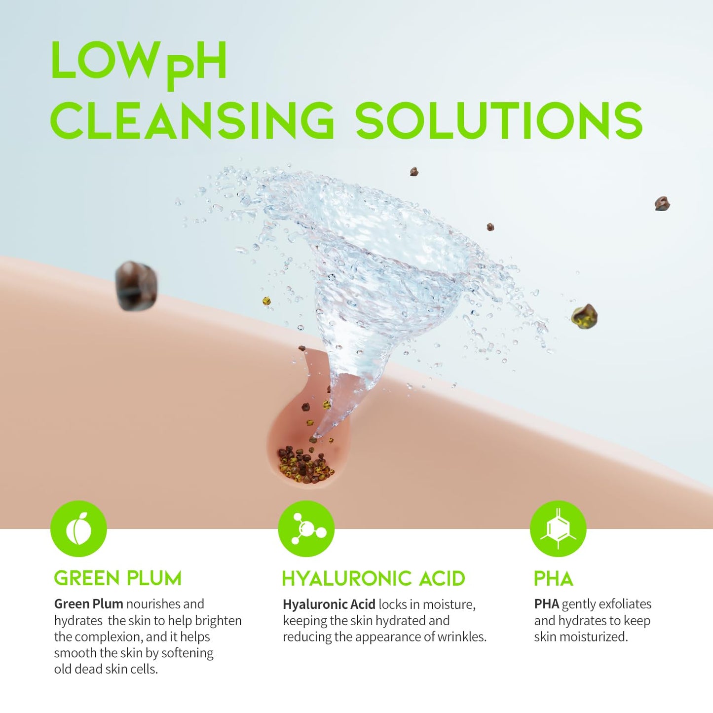 #OOTD Hydrating Facial Cleanser, Gentle Soothing Korean Cleanser Face Wash for Acne-prone Sensitive Skin. Green Plum Low pH Cleansing Gel 200ml 6.76 Fl. Oz.