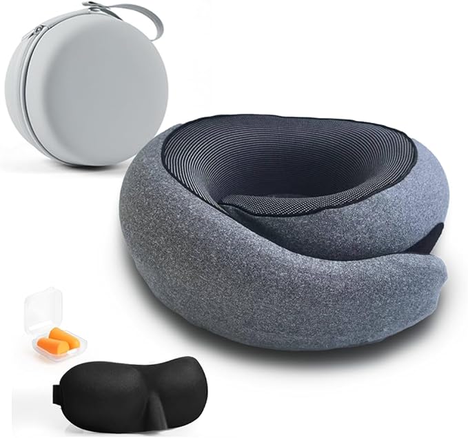 Neck Pillow Set for Travel, Flight, or Car (Incl. Sleep-mask, Ear-Plug) (Dark Grey)
