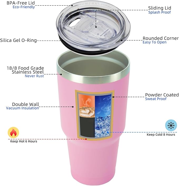 BJPKPK 30oz Insulated Tumbler with Lids and Straw, Stainless Steel Travel Coffee Tumbler,Powder Coated Travel Mug,Light Pink