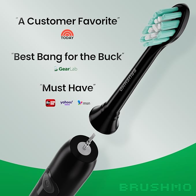 Brushmo Plaque Control Replacement Toothbrush Heads, Compatible with Philips Sonicare Click-on Electric Toothbrush Handles, 8 Standard Replacement Heads, SoftDuPont Bristles, BM928bk, Black