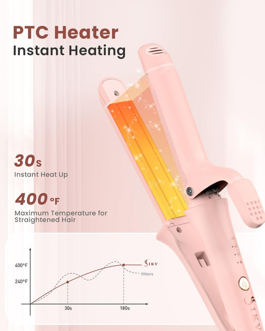 Travel Curling Iron 1 inch,Dual Voltage Curling Wand,2 in 1 Hair Straightener and Curler for Short/Shoulder Length Hair,100-24V (Not Mini Size)