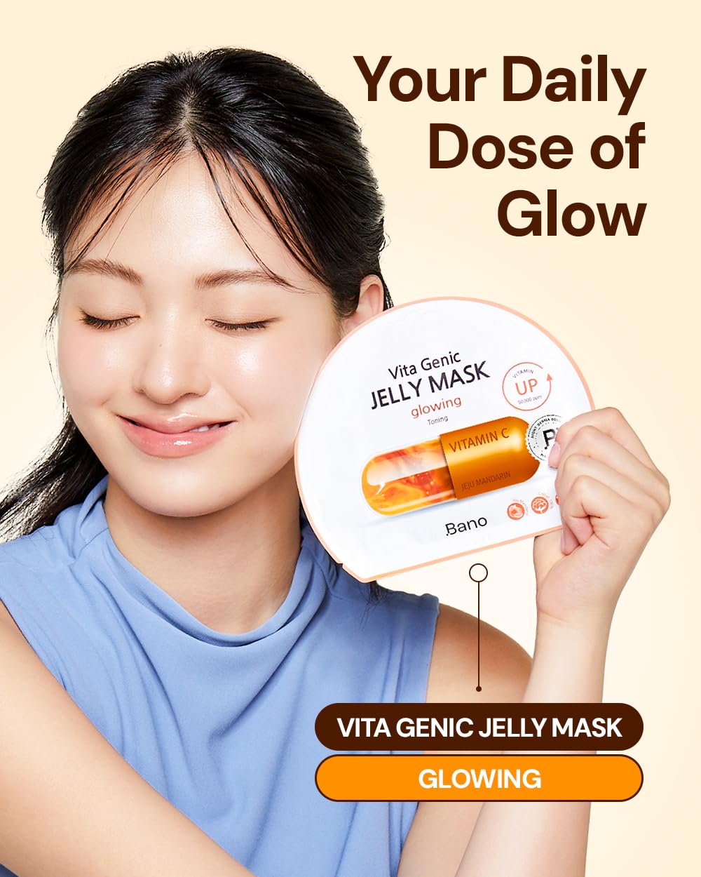 Bano Vita Genic Jelly Face Glowing Mask 10EA – Hydrating Sheet Mask for Sensitive Skin, Korean Glass Skin Care with Vitamin C, Biotin & Niacinamide, Fragrance-Free