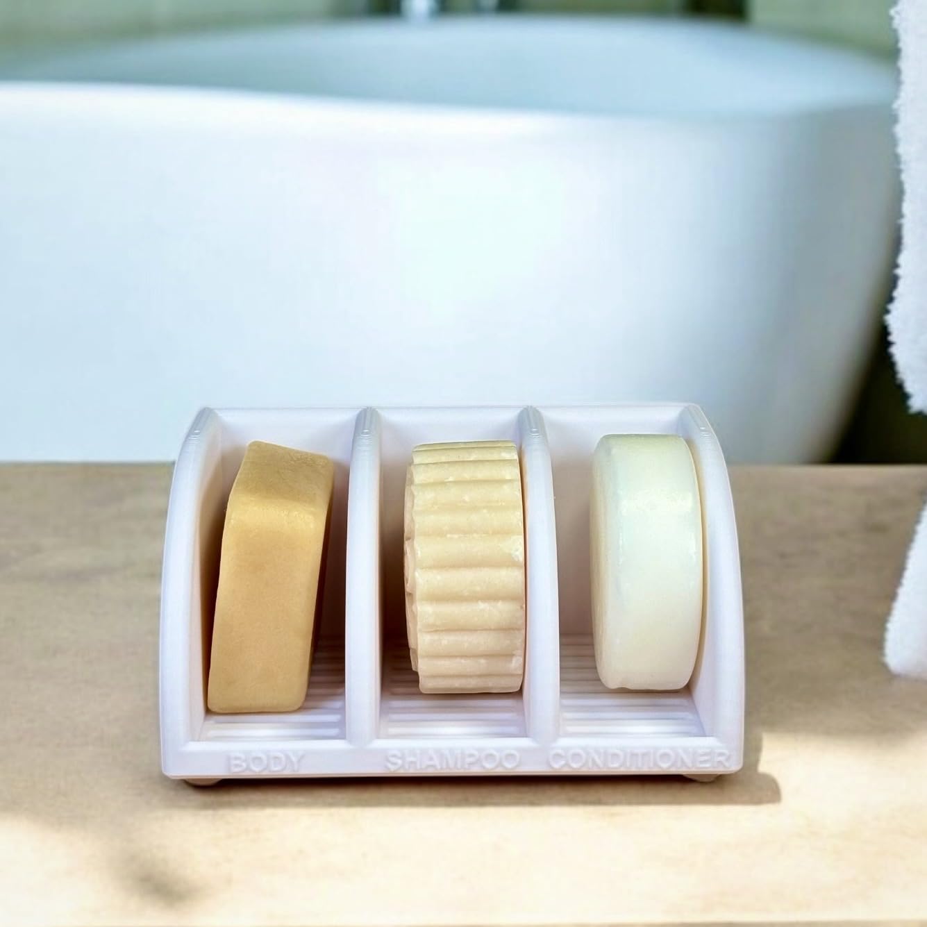 Solid Shampoo Bar Holder – Multi-Bar Soap Dish with Drainage – Soap Bar, Shampoo Bar and Conditioner Bar Bathroom Organizer – Keeps Bars Dry & Lasts Longer (White)