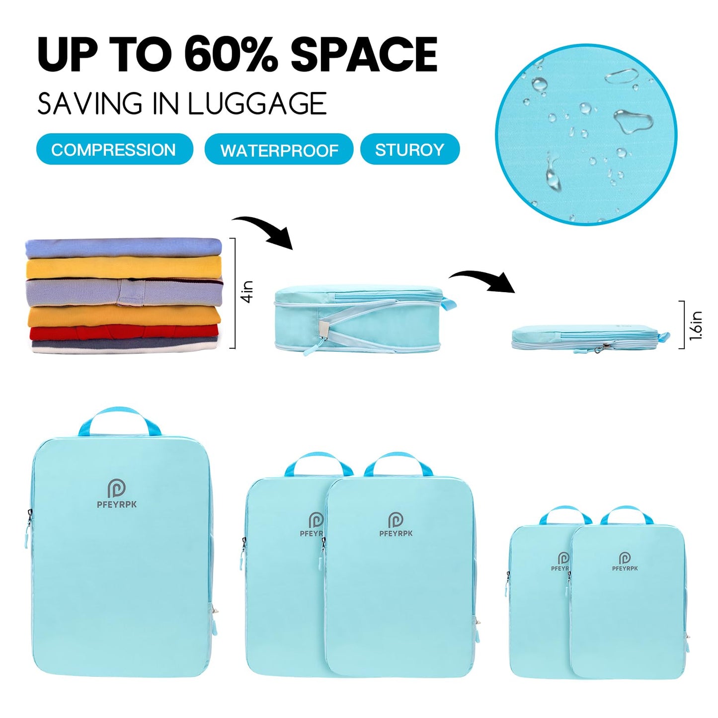PFEYRPK Compression Packing Cubes for Suitcases,7 Set Travel Packing Cubes for travel,Expandable Organizers Bag Set & Travel Cubes for Luggage,Lightweight Durable Packing Organizers Blue.