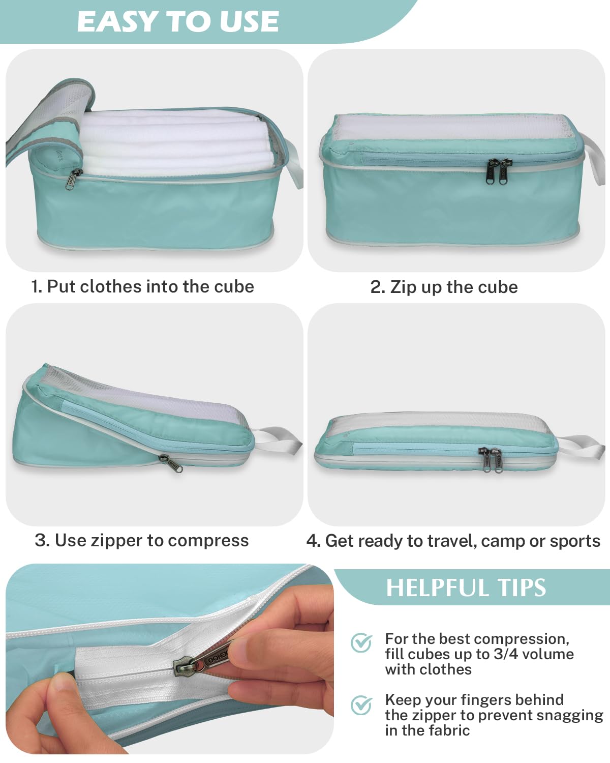 Gonex 8 Set Compression Packing Cubes for Travel, Expandable Mesh Packing Organizer for Travel Accessories Essentials with Toiletry Bag, Laundry Shoe Cable Bag for Suitcases, Grey Blue-green