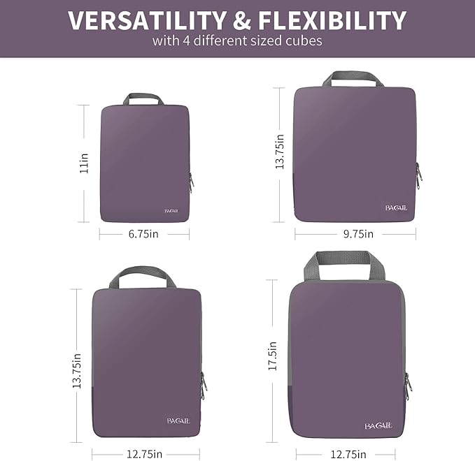 BAGAIL 4 Set/6 Set/8 Set Compression Packing Cubes Travel Accessories Expandable Packing Organizers (Cloth Pattern, 4-Dark Greyish)