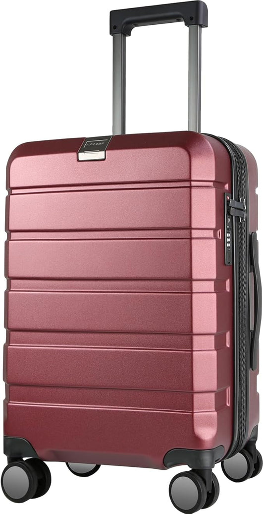 KROSER Hardside Expandable Carry On Luggage with Spinner Wheels & Built-in TSA Lock, Durable Suitcase Rolling Luggage with USB Port, Carry-On 20-Inch, Burgundy
