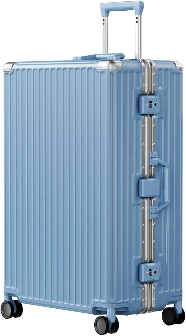 AnyZip Luggage PC+ABS Aluminum Frame Zipperless Checked Luggage Hard Shell Suitcase with TSA Lock Double Spinner Wheels 28 Inch Haze Blue