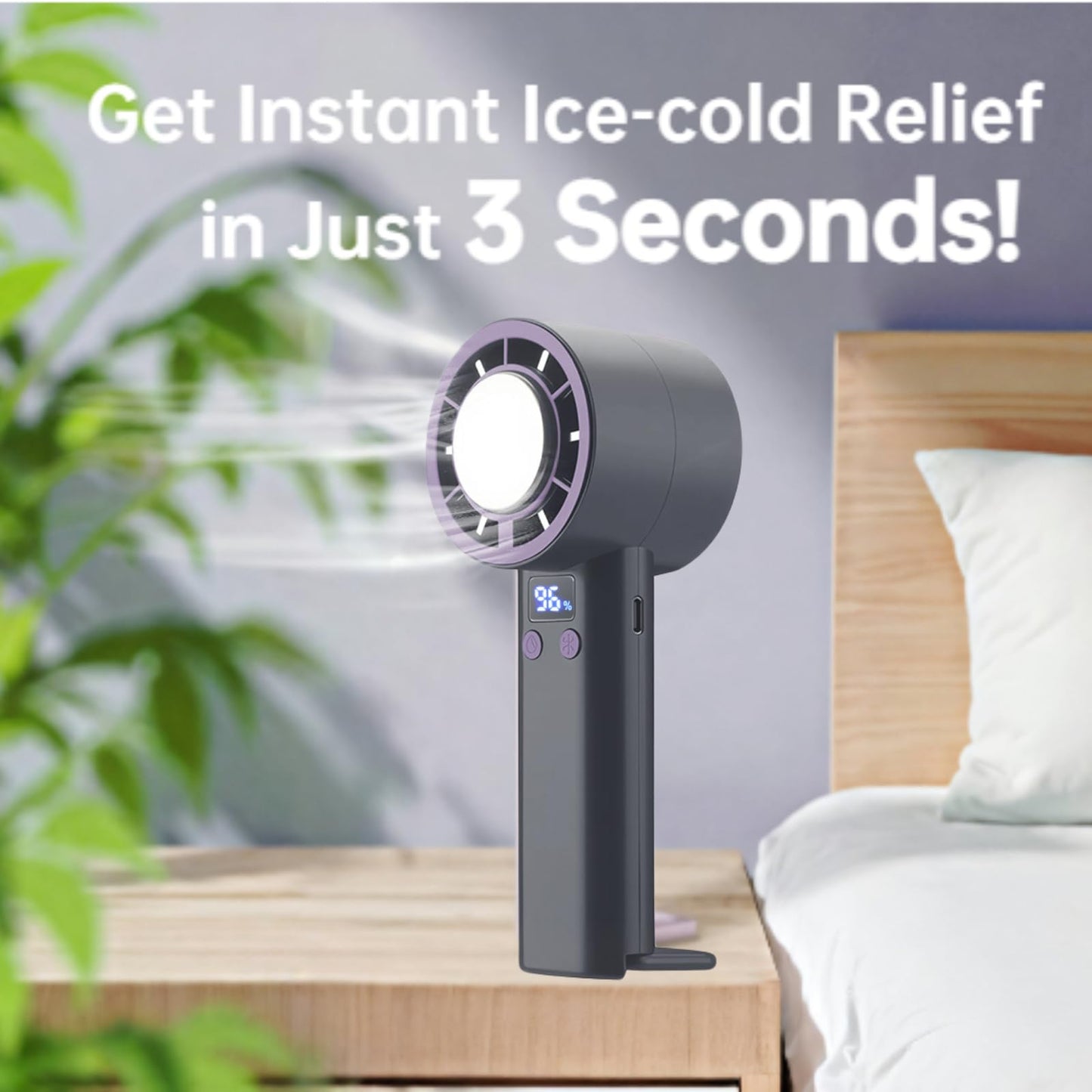 Portable Handheld Turbo Fan, 5 Gear Adjustable Portable Silent Mini Bladeless Electric Fan with Insatnt Cooling, Battery Operated, Up to 10 Runtime, Perfect for Travel, Office, Beach or Outdoor，Gray