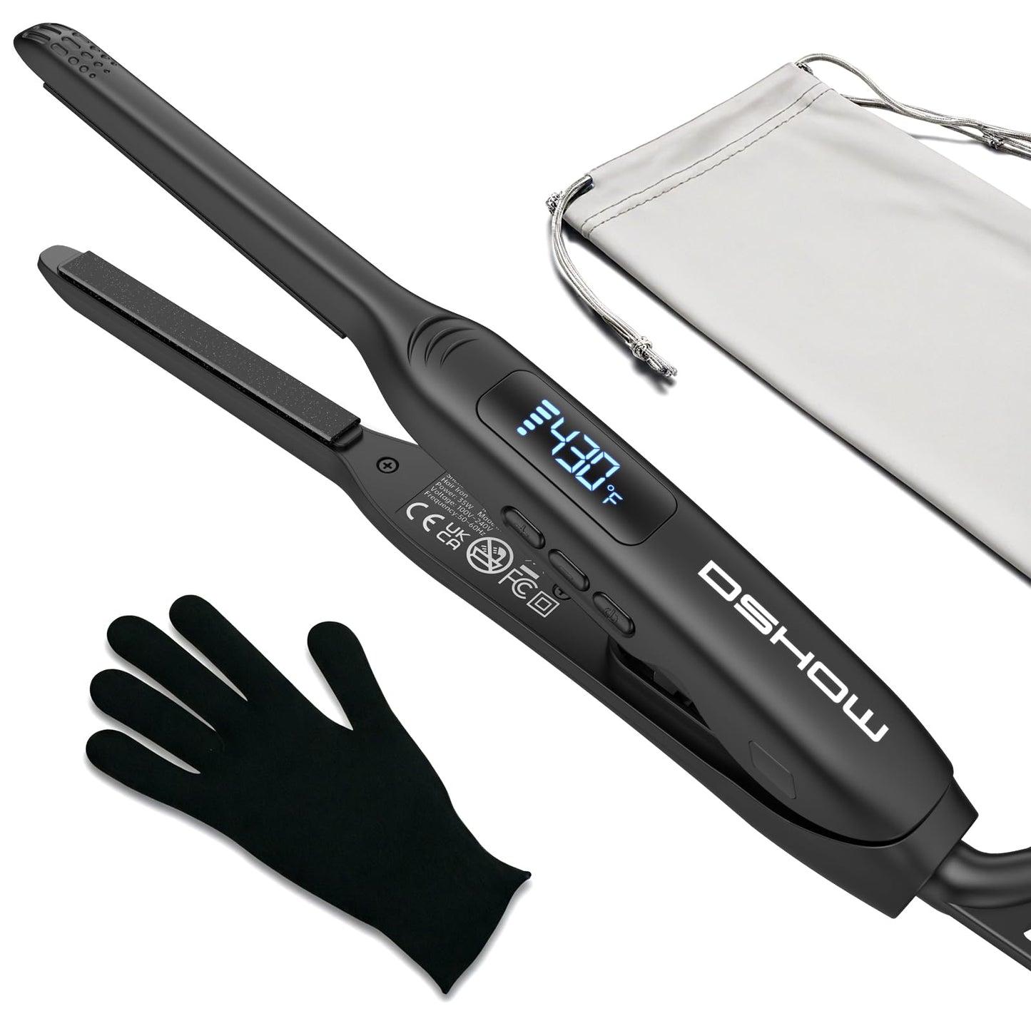 Small Flat Irons for Short Hair, 3/10'' Pencil Flat Iron, Pixie Cut and Bangs, Mini Hair Straightener with LED Display, Tiny Hair Straightener with Temperature Adjustable, Auto Shut Off