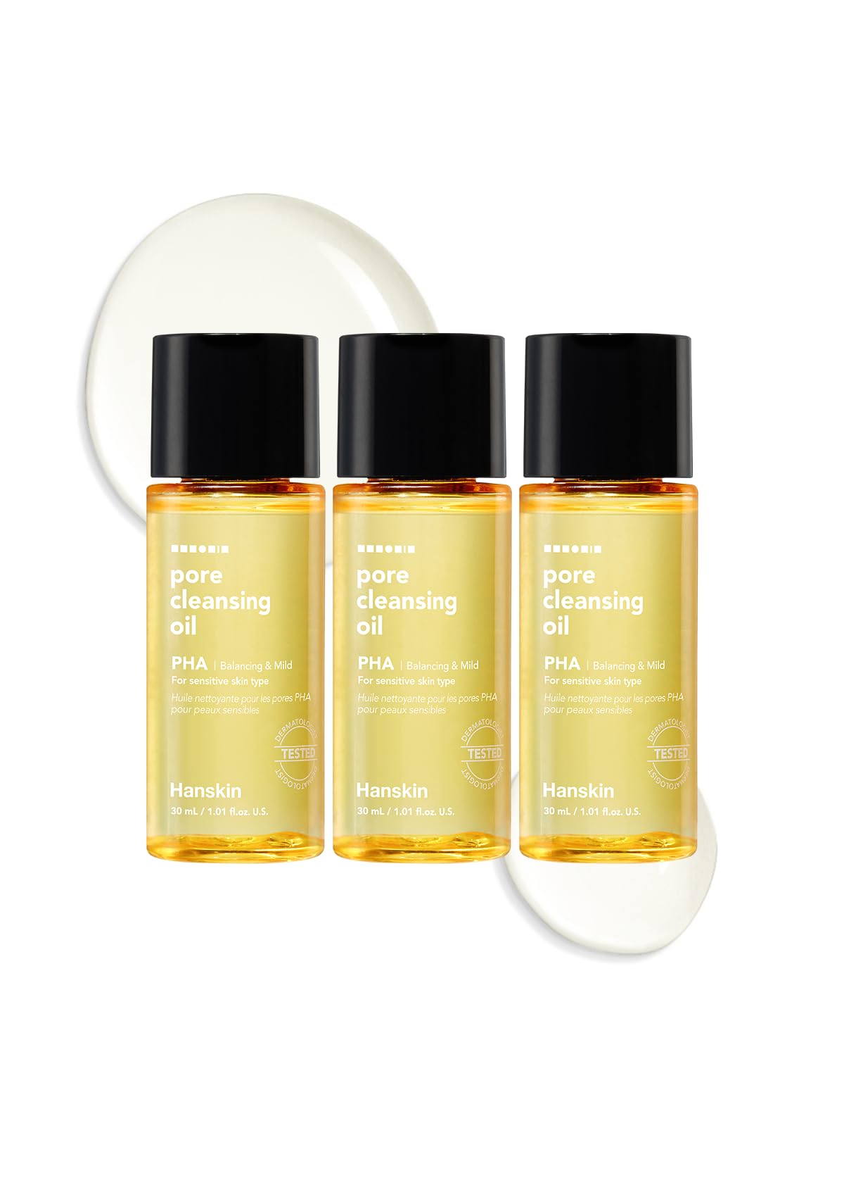 Hanskin PHA Pore Cleansing Oil Mini Set (1.01 oz x 3) – Travel Size Facial Oil Cleanser & Makeup Remover | Gentle Blackhead Care, TSA Friendly | Korean Skincare Stocking Stuffer & Gift for Women