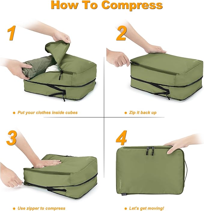 8 Set Compression Packing Cubes for Travel, Waterproof Luggage Organizers, Suitcase Organizer Set for Carry-On & Checked Baggage, Travel Accessories for Men & Women