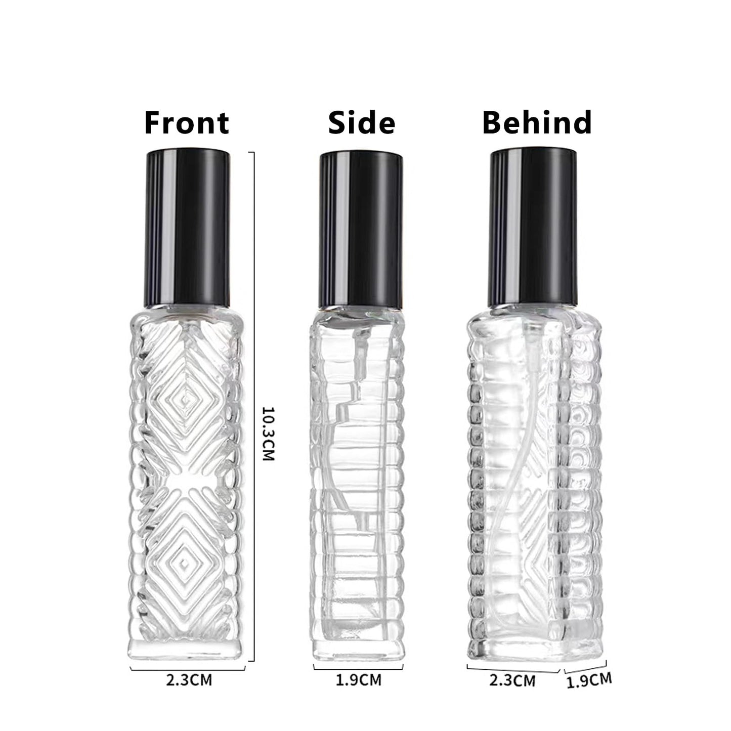 AGENIZ 8-Piece Mini Atomizer Set, Refillable Square Glass Bottles, Travel Essential Oil & Perfume Spray Bottles, with Dispenser (15ML/Black)