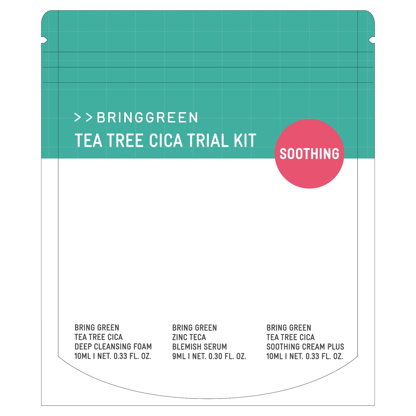 BRING GREEN TEA TREE CICA TRIAL KIT | Travel Size Korean Skin Care Set for Acne-Prone, Sensitive Skin | Zinc Teca Serum, Tea Tree Cica Moisturizer & Deep Cleansing Foam | Hydrating & Oil Control