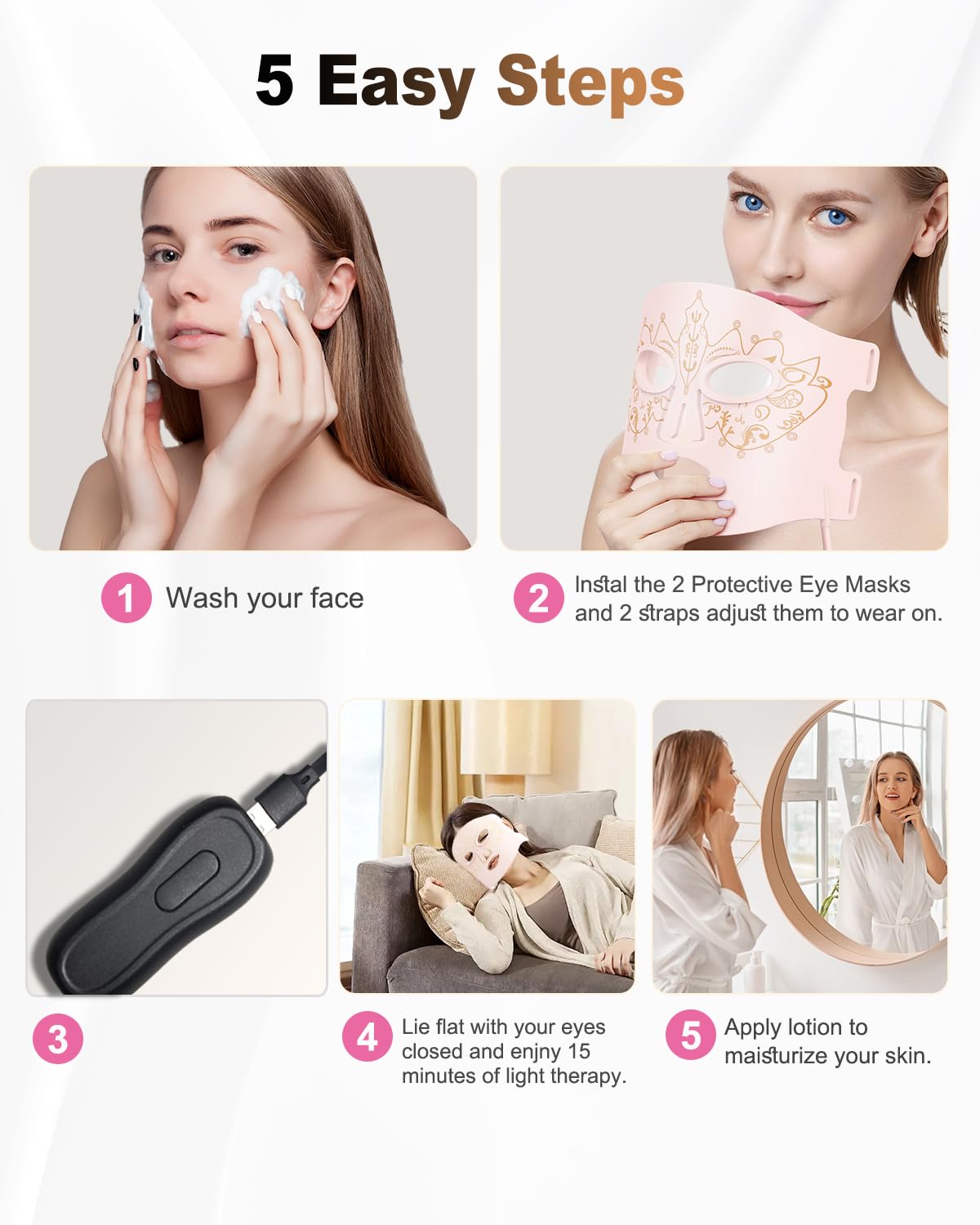 BETNEP Red Light Therapy for Face, LED Face Mask Light Therapy,Near-Infrared 850 Red Light Therapy Mask(NIR),Portable,Rechargeable and Remote