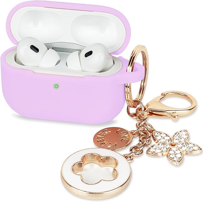Case for Apple Airpods Pro 3 (2025) - VOTILE Airpods Pro 3 Cases Cover Women Silicone iPods Pro 3 Earbuds Wireless Accessorie Charging Cases Girl Bling Keychain for Airpod iPods Pro 3 - Lavender