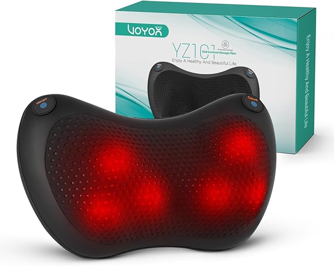 VOYOR-Health Shiatsu Neck and Back Massager with Heat - 3D Kneading Deep Tissue Massage Pillow for Lower Back, Shoulder, Calf, Foot, Use at Home, Office YZ101 (Dark Black)