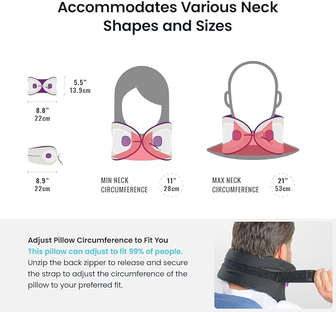 Cabeau Travel Essential Neck Pillow - Fits Most Neck Sizes (11-21 inches) - Evolution X Three Ways to Adjust for Ultimate Comfort on Long Flights (Amethyst)
