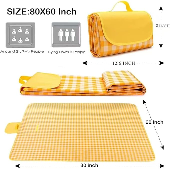 K Y KANGYUN Picnic Blanket | Beach Mat| Picnic Blankets for Indoor and Outdoor, 80" x 60" Sandproof Waterproof Larger Mats for Beach, Travel, Camping, Hiking, Park Grass,Handy Tote, Foldable.