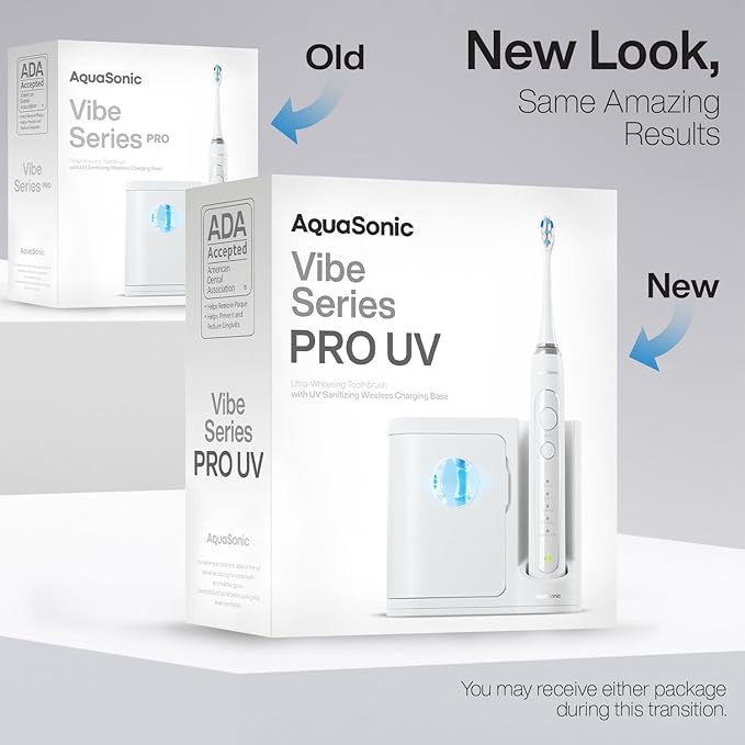 Aquasonic Vibe Series PRO – Ultra-Whitening Electric Toothbrush – 5 Modes & Smart Timers – UV Sanitizing Base – ADA Accepted (Optic White)