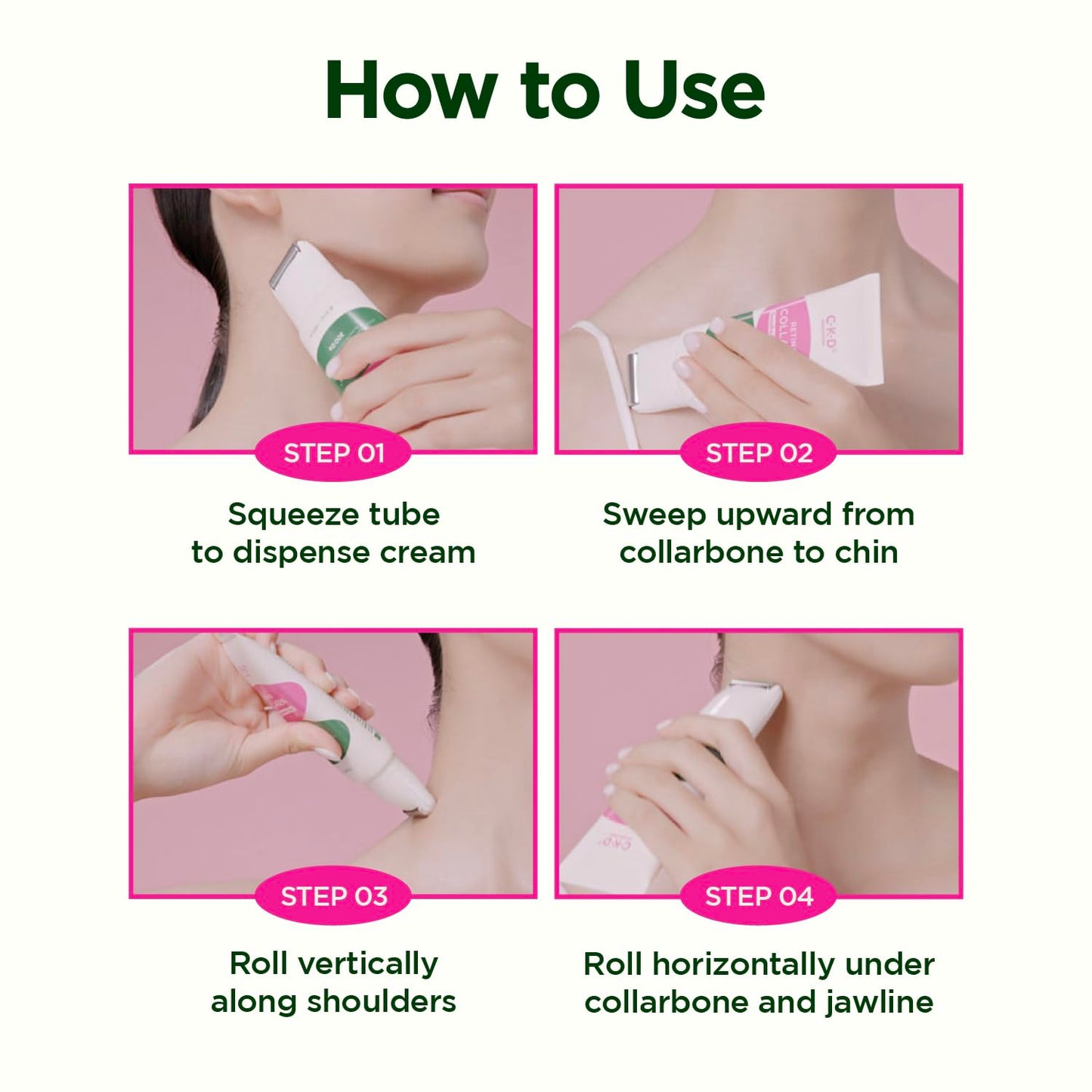 CKD Retino Collagen Gua Sha Neck Cream - Firming Cream for Neck and Jawline Tightening, Lifting, and Wrinkle Reduction with Stainless Steel Roller. Korean Skin Care,1.69 fl oz.