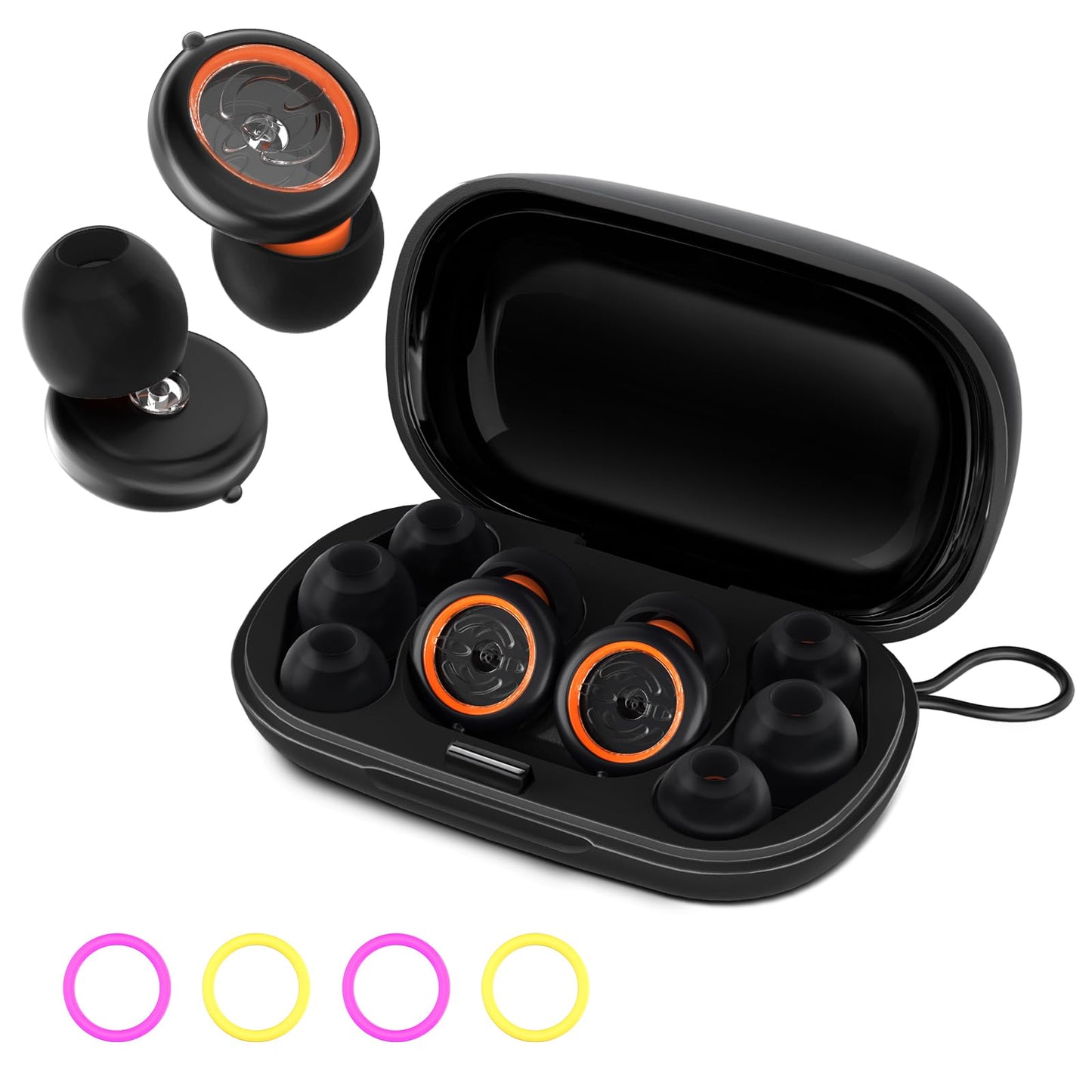 Ear Plugs for Sleeping Noise Cancelling with 3 Noise Reduction Levels - 50dB NRR Soft Silicone Earplugs for Sleep, Work, Travel - with 4 Pair Ear Tips, 6 Fluorescent Rings and Carrying Case
