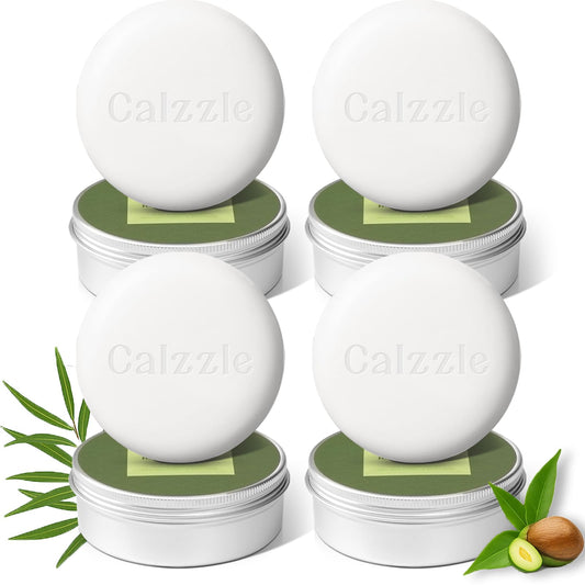 Calzzle 4 Pcs Herbal Soap Bar with Tea Tree Oil, Olive Oil & Organic Shea Butter - Natural Handmade Soap for Women & Men, Gentle Face, Body & Foot Cleanser for Dry, Itchy or Sensitive Skin, 3.53 oz