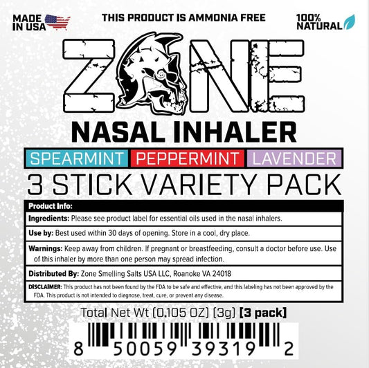 Zone Essential Oil Nasal Inhaler – Sinus Relief, Stress & Anxiety Support, Relaxation Aid – Natural Aromatherapy Stick – Made in USA (Peppermint, Spearmint, Lavender 3-Pack)