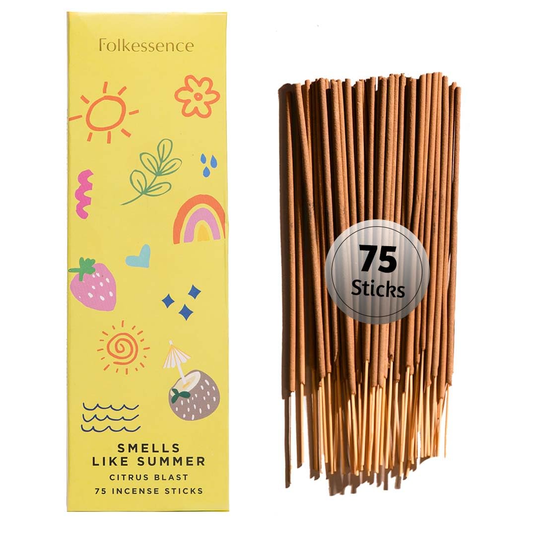 Folkulture Incense Stick for Home | Pack of 75 (8") Insence-Sticks for Meditation with 45 Mins Burn Time | Organic Insence Aromatherapy Inscents | Non Toxic Citrus Inscent-Sticks for Gifts for Women