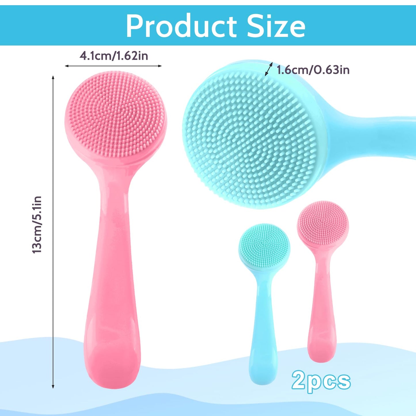 2Pack Silicone Face Brush Manual Face Scrub Brush Soft Facial Brushes Waterproof Exfoliating Face Brush Skin Friendly Face Cleaner Brush for Women and Men Blackheads Makeup Residues Removal