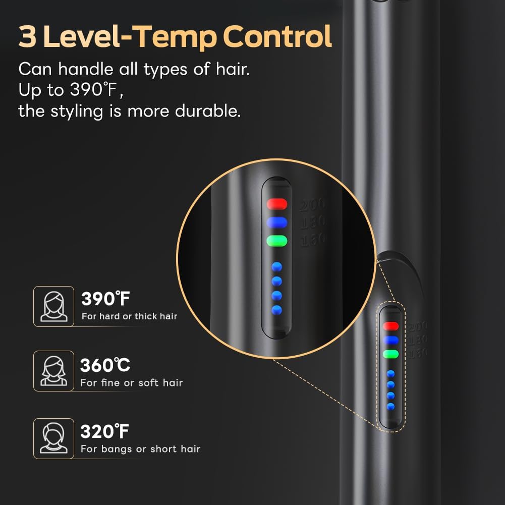 Cordless Hair Straightener and Curler 2 in 1 Ceramic Flat Iron Mini Cordless Portable Travel Hot Tools Straight Curl for Women Men USB Rechargeable with Pouch (Black)