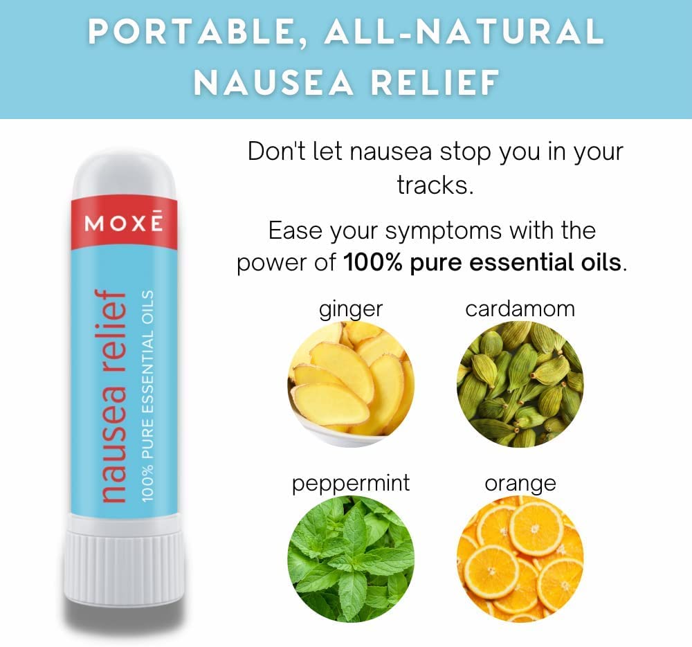 MOXE Nausea Nasal Inhaler Sticks, All Natural Essential Oil Blend, Ginger, Cardamom, Peppermint, Sweet Orange, Upset Stomach, Headaches, Easy-to-Use Portable Aromatherapy, Made in USA, 1 Pack