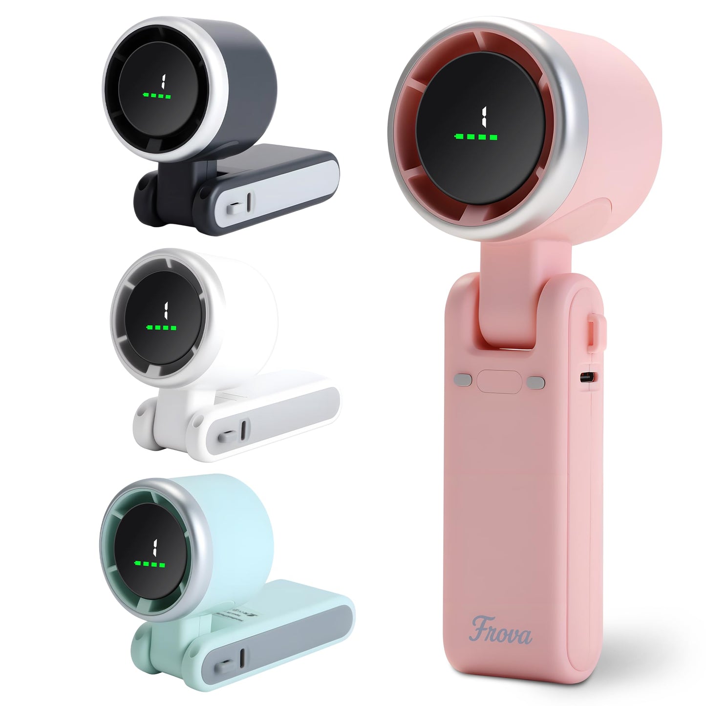 FROVA Zephyrus Portable Handheld Fan – 5200 mAh USB‑C Rechargeable, 5‑Speed Quiet Brushless – Foldable Pocket‑Size with Stand, Lanyard & Pouch