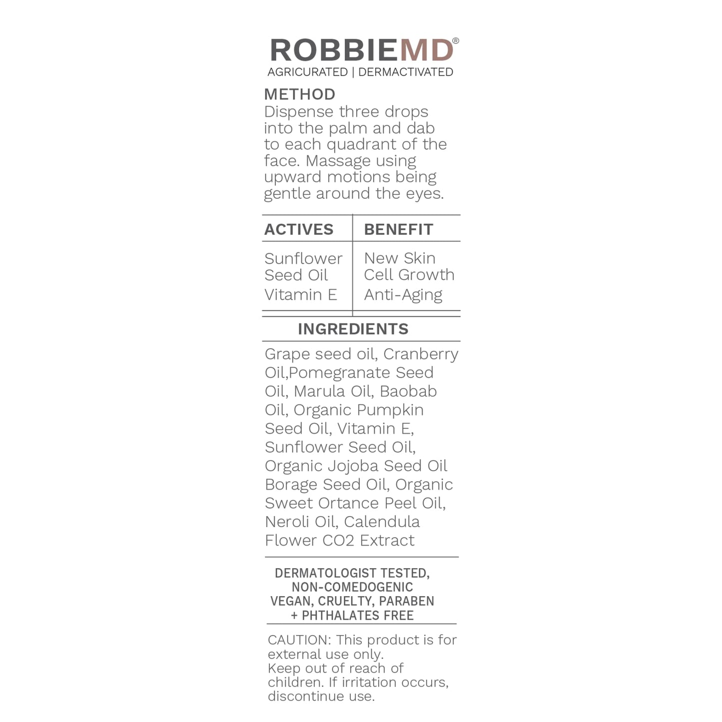 RobbieMD Luxurious Facial Oil Serum, Cold Pressed Organic Sunflower Oil and Vitamin E for Deep Hydration, Soothe Protect Skin Barrier Even Out Skin Tones (1 oz/30 ml)
