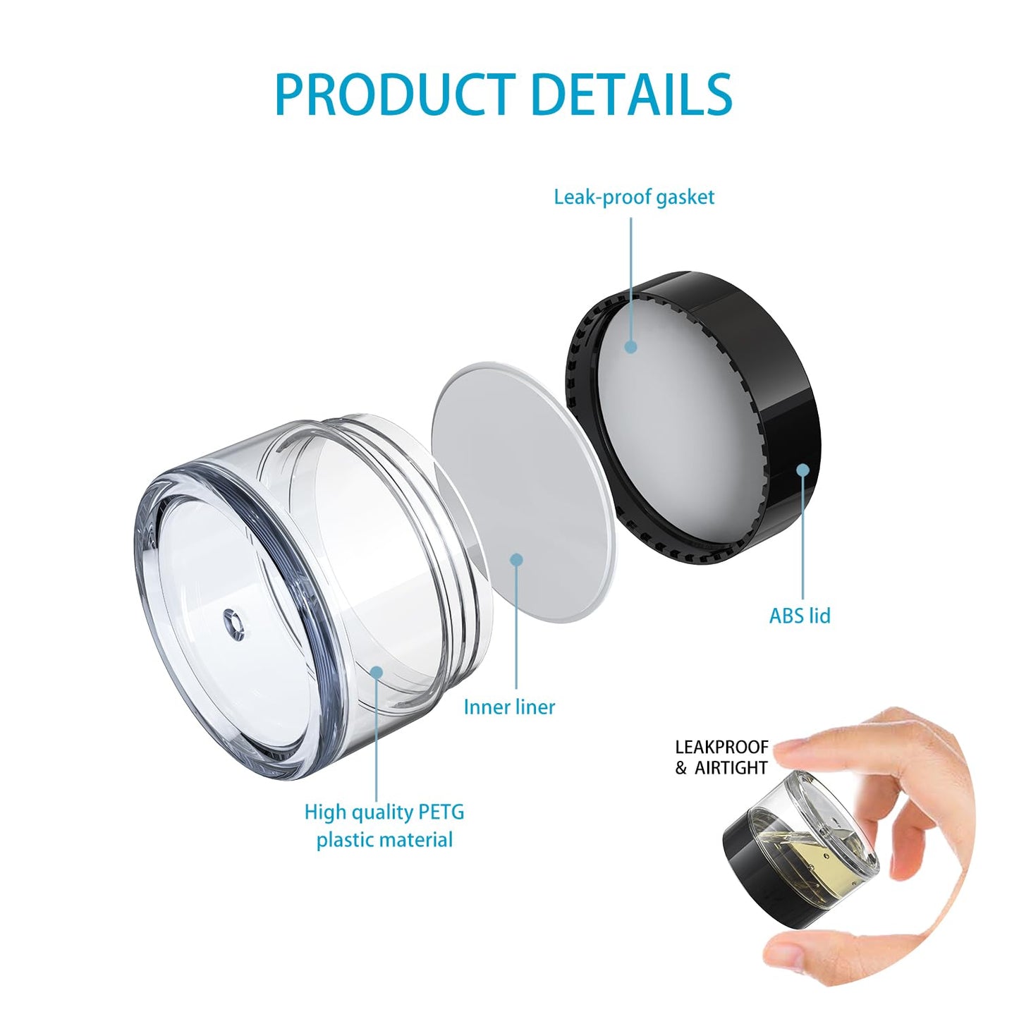 VEAIDE Travel Size Containers for Toiletries, 3 Size 0.17/0.5/1 OZ Small Cosmetic Jars for Makeup Face Creams Moisturizer Lotion, with 2 Pieces Mini Spatulas for Gift (6 Pieces)