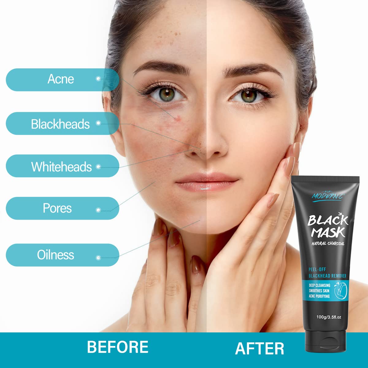 Blackhead Remover Mask Bamboo Charcoal Peel Off Mask Skin Care Face Mask 3-in-1 Kit Pimple & Deep Cleansing Black Facial Mask Shrink Pore With Blackhead Remover Extractor Tools